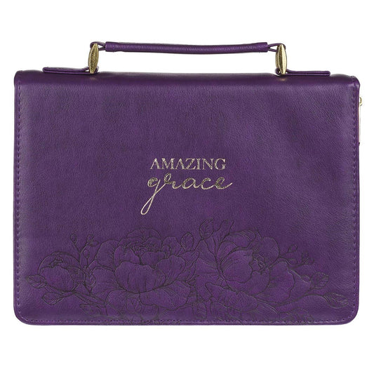 Bible Cover-Amazing Grace-Purple Floral Faux Leather Fashion-Medium