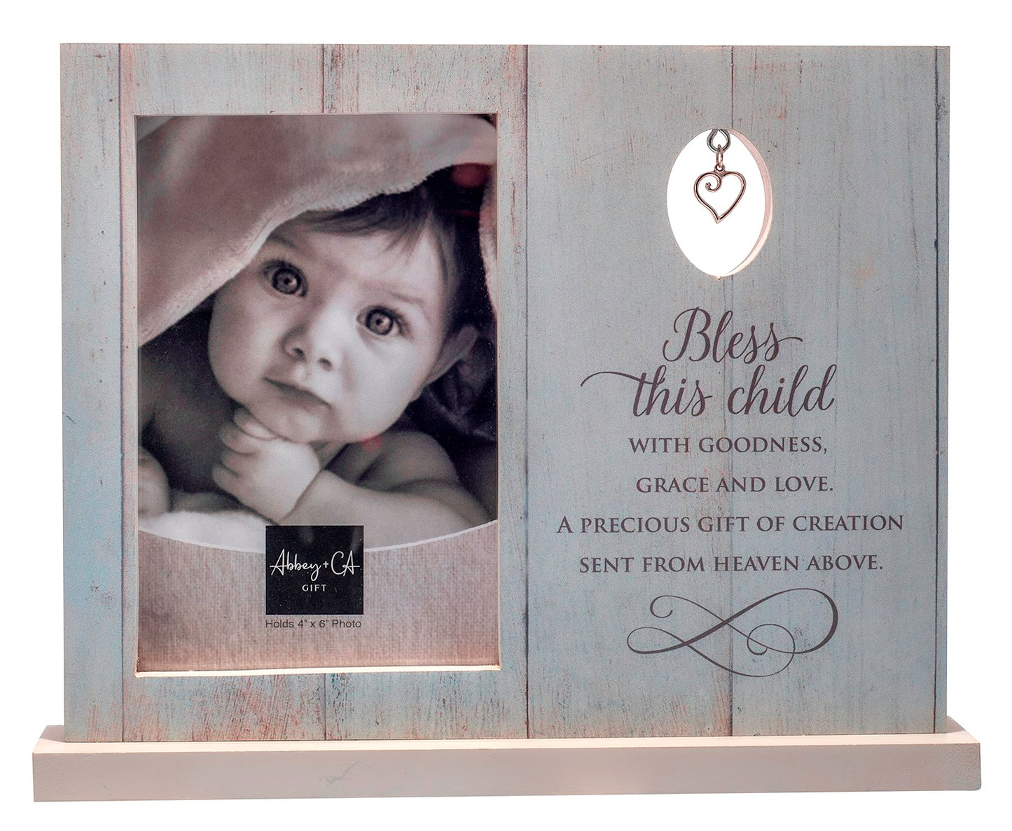 Photo Frame-Bless This Child w/Heart Charm (Holds 4 x 6 Photo)