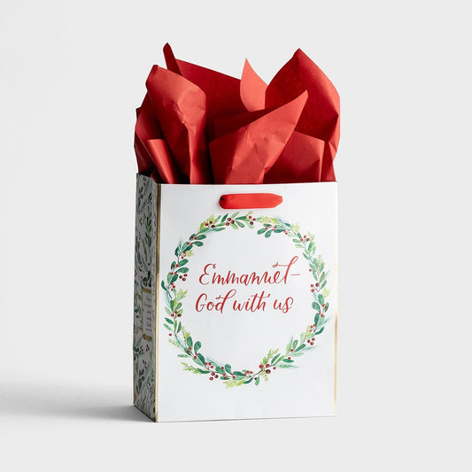 Gift Bag-Specialty-Christmas Wreath-Matthew 1:23 KJV-Medium