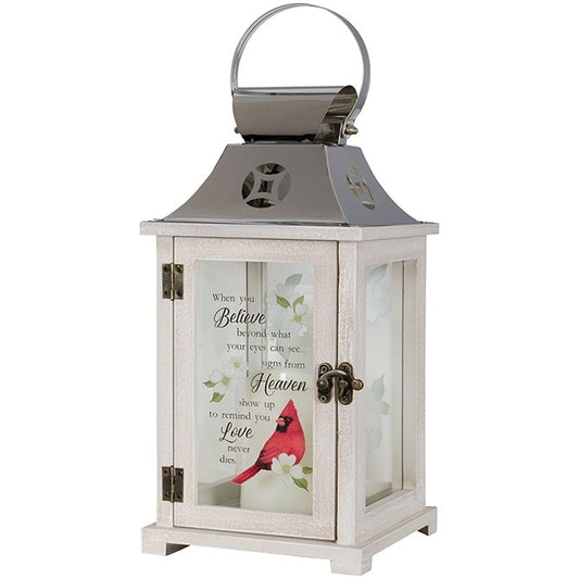 Lantern-Heaven w/Cardinal LED Candle & Timer (13.5" x 6.25" x 6.25")