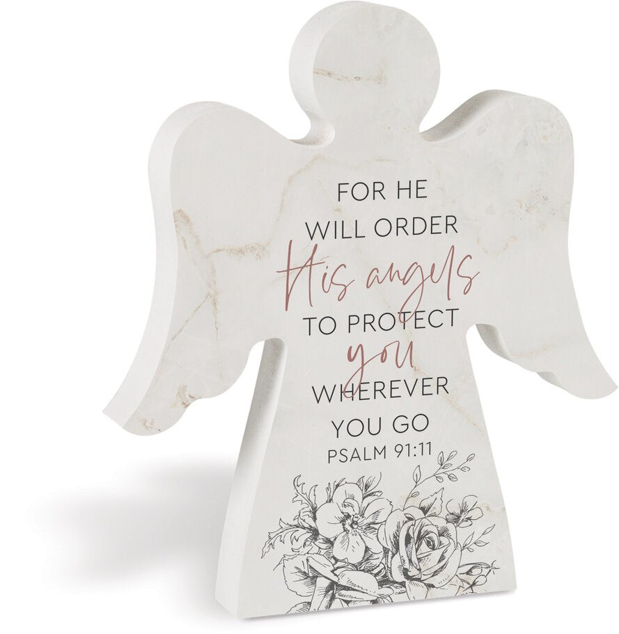 Tabletop Angel-For He Will Order His Angels... (Psalm 91:11) (5.25"w x 6"H)