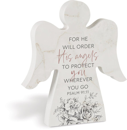 Tabletop Angel-For He Will Order His Angels... (Psalm 91:11) (5.25"w x 6"H)