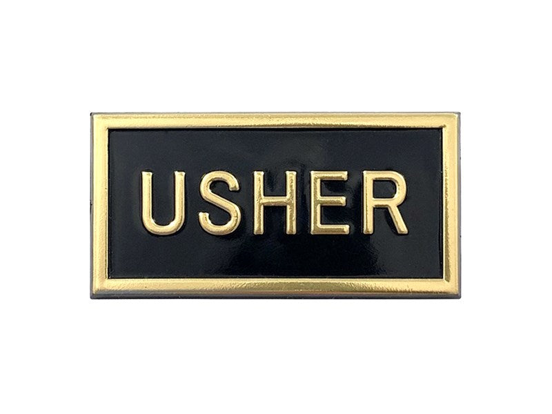 Badge-Usher-Pin Back-Black/Gold (1 x 2) (Pack Of 24)