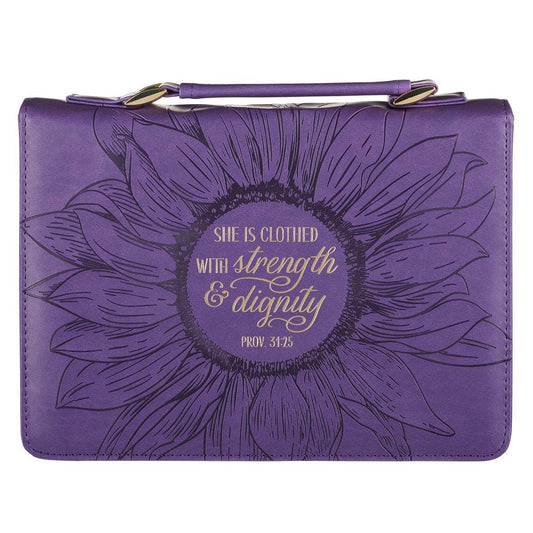 Bible Cover-She Is Clothed Prov. 31:25-Purple-MED