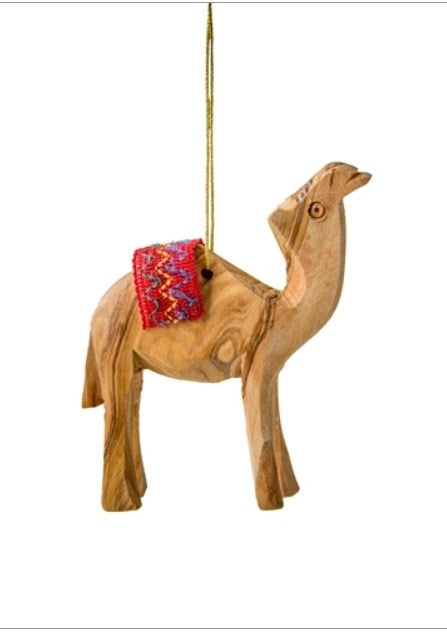 Ornament-Olive Wood-Camel w/Blanket (3")