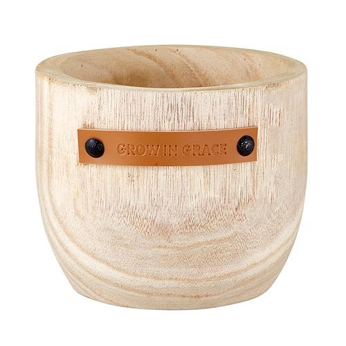 Wood Planter-Grow In Grace-Cream (5.5" x 5")