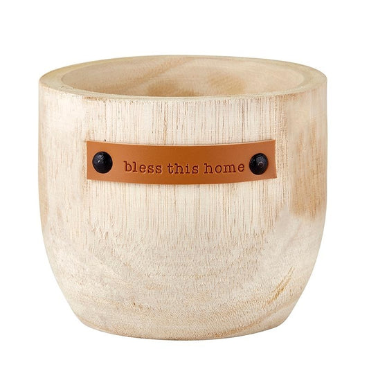 Wood Planter-Bless This Home-Cream (5.5" x 5")