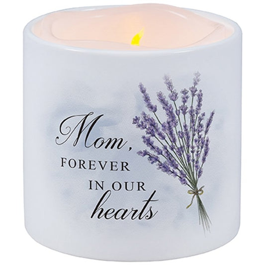 Candle With Ceramic Holder-Flickering LED--w/Timer-Vanilla-Mom (3" X 3")