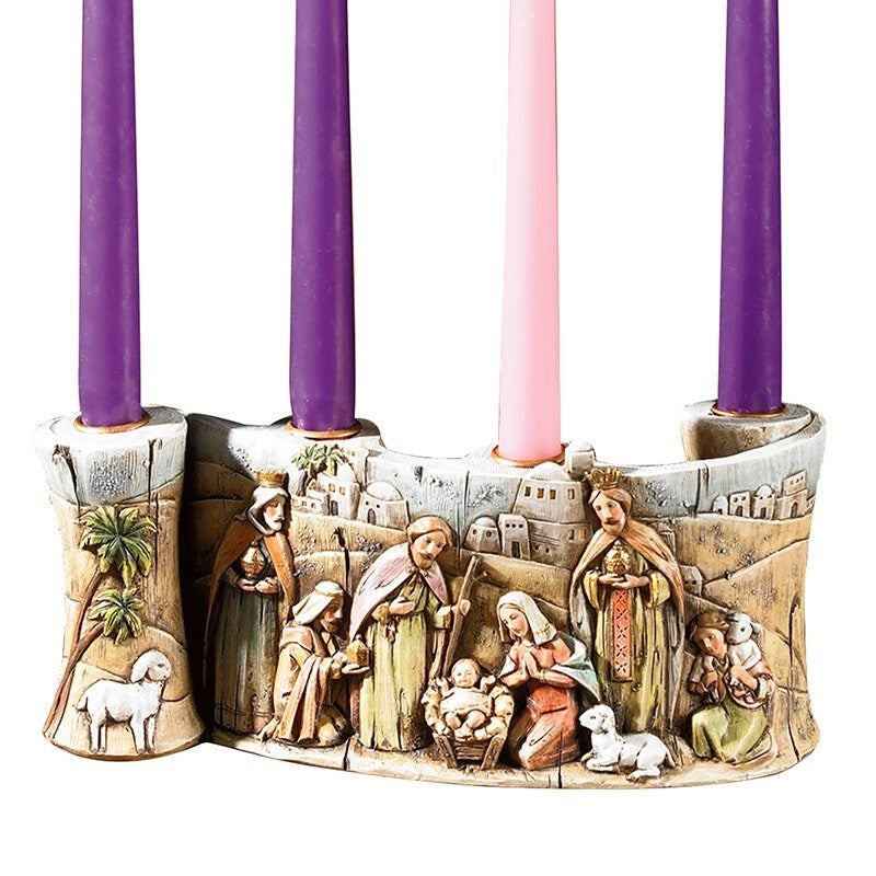 Nativity Scroll Advent Candleholder (10" W)