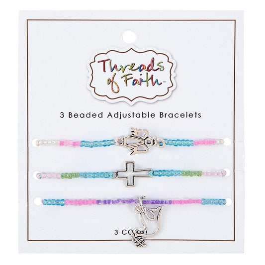 Bracelet Set-Threads Of Faith-Beaded Adjustable Faith Symbols (Set Of 3)