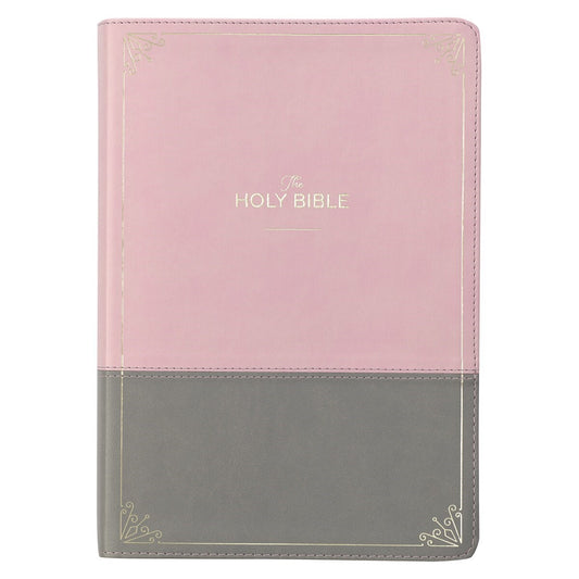 KJV Super Giant Print Bible-Pink/Gray Faux Leather Indexed