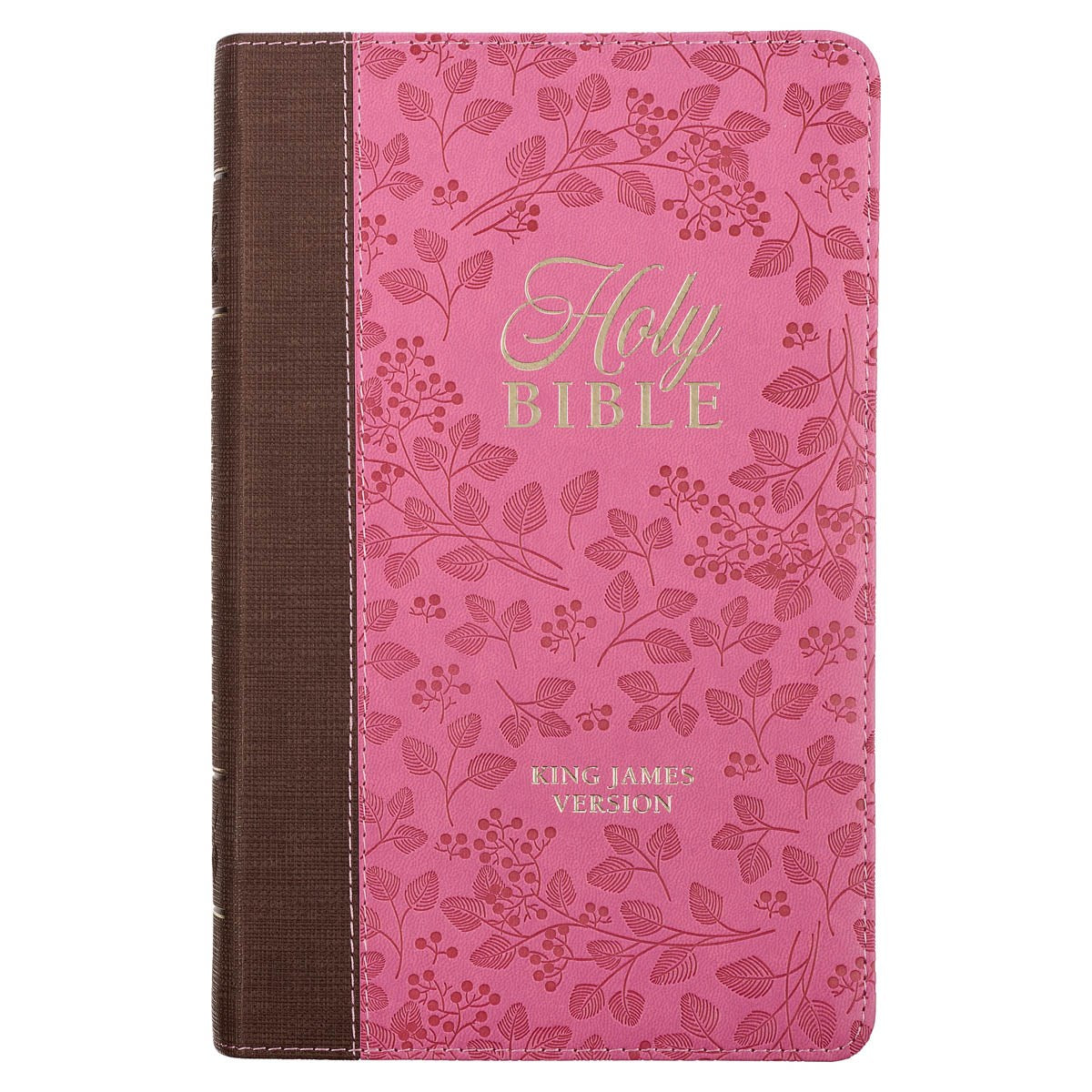 KJV Giant Print Bible-Saddle Tan/Pink Faux Leather