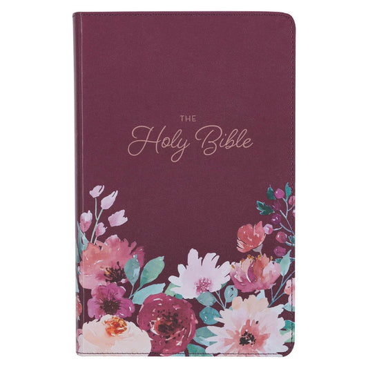 KJV Giant Print Bible-Purple Floral Faux Leather