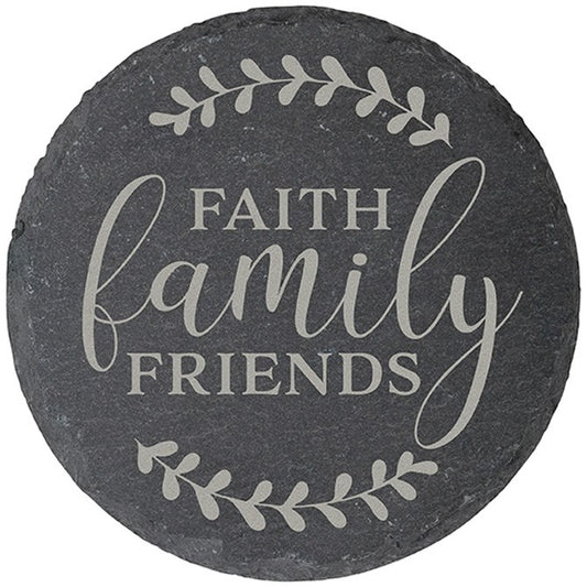 Round House Coasters-Faith Family Friends (Set Of 4) (4")