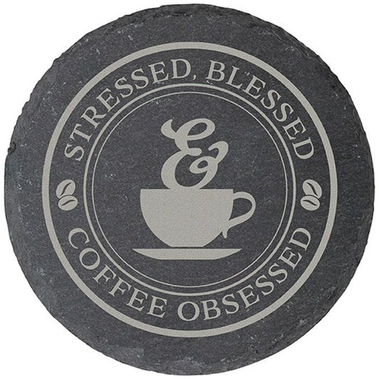 Round House Coasters-Stressed Blessed Coffee Obsessed (Set Of 4) (4")