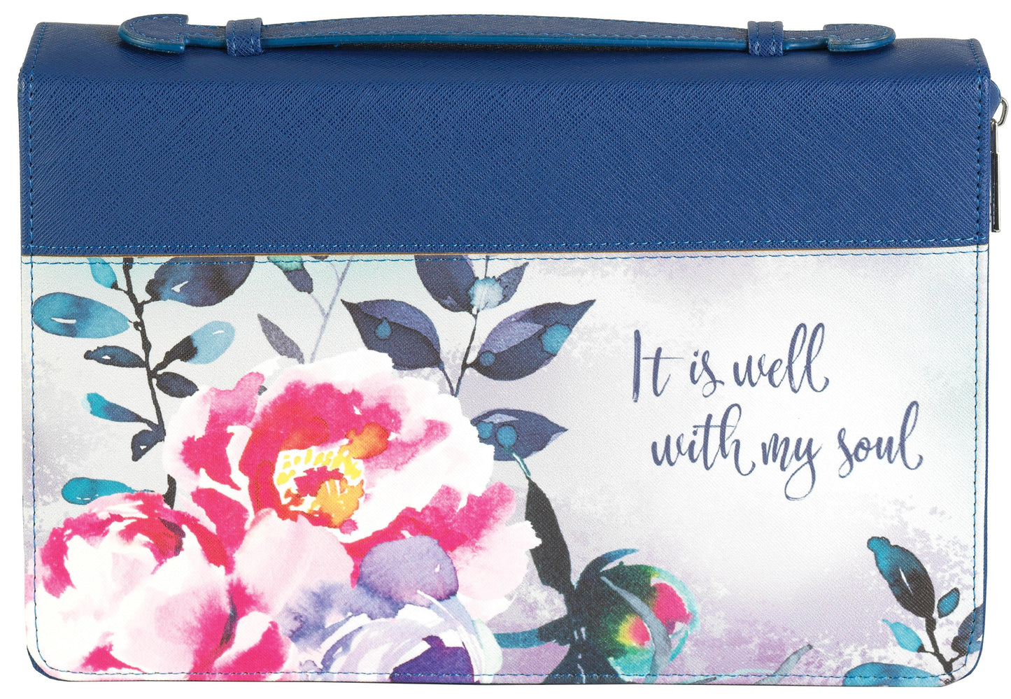 Bible Cover-It Is Well-Blue/Floral-LRG