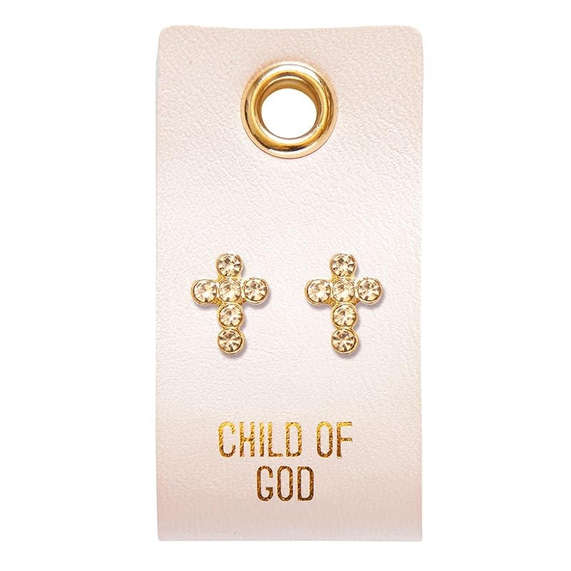 Earrings-Child Of God/Circle Cross Studs On Leather Tag