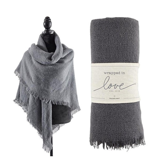 Blanket Scarf-Wrapped In Love-Grey (55" SQ)