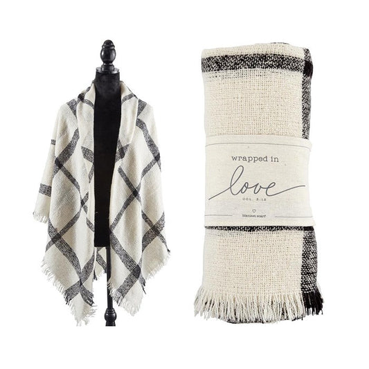 Blanket Scarf-Wrapped In Love-Black & White Plaid (55" SQ)