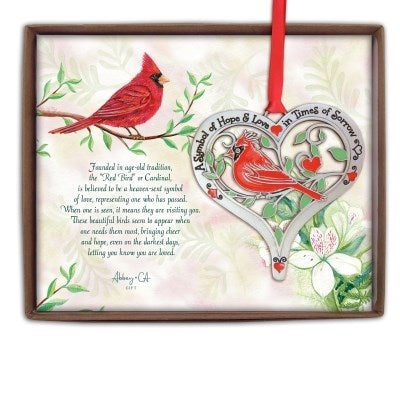 Ornament-Cardinal Heart w/Card & Gift Box