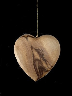 Ornament-Olive Wood-Thick Cut Heart (2.5")