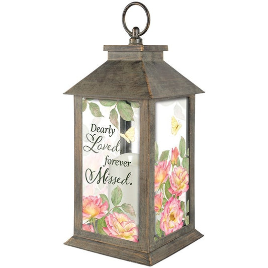 Lantern w/LED Candle & Timer-Dearly Loved (13" x 5.5" x 5.5")