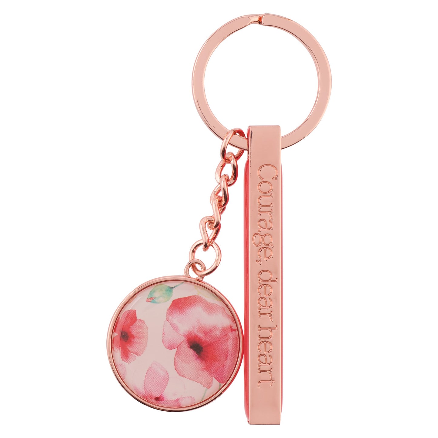 Keyring in Tin-Coral Poppies/Courage Dear Heart