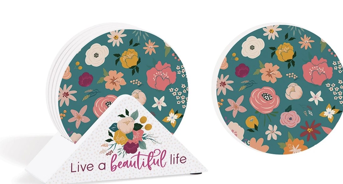 Coaster Set w/Stand-Live A Beautiful Life (Set Of 4)