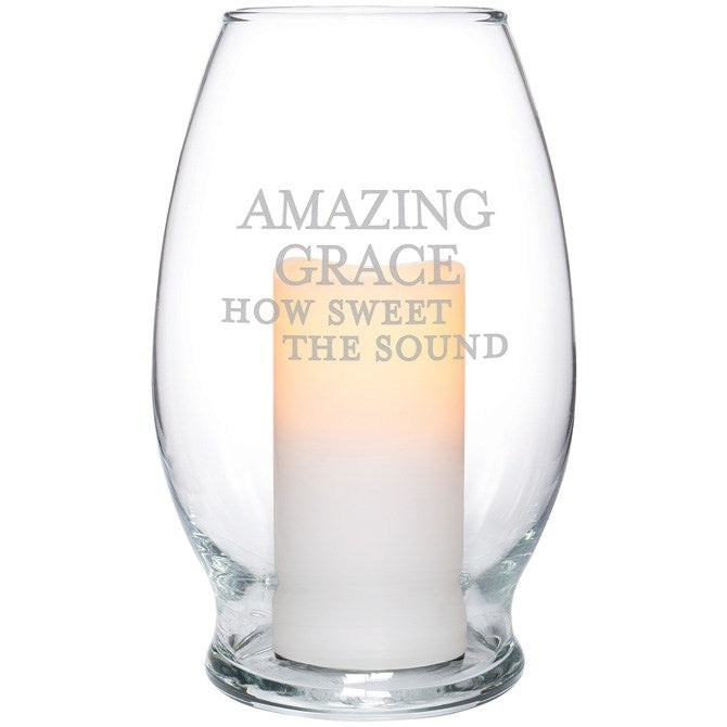 Hurricane Candle-Flameless Flicker-Amazing Grace w/Timer (7" x 4.375")