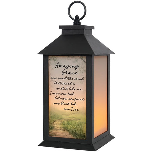 Lantern w/LED Candle & Timer-Amazing Grace (13" x 5.5" x 5.5")