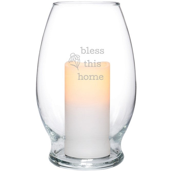 Hurricane Candle-Flameless Flicker-Bless This Home w/Timer (7" x 4.375")