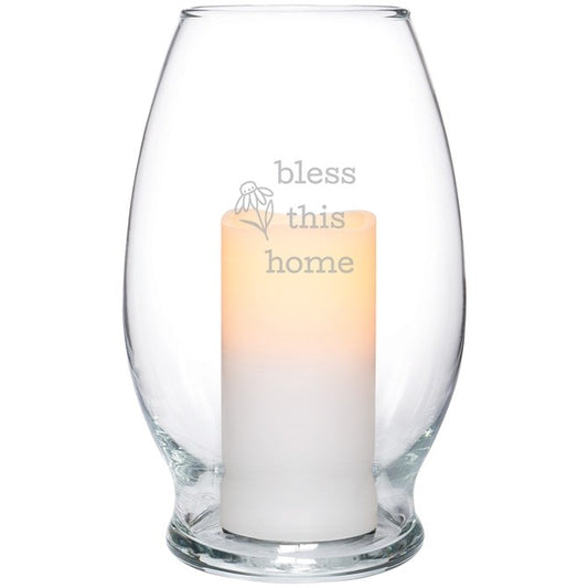 Hurricane Candle-Flameless Flicker-Bless This Home w/Timer (7" x 4.375")