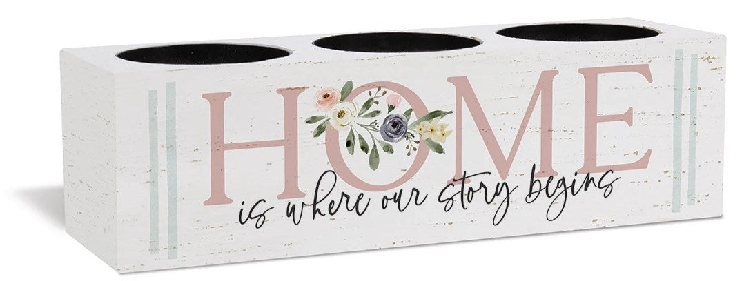 Candle Holder-Home Is Where Our Story Begins (12"x 3.5")