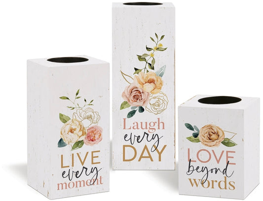 Candle Holder Set-Laugh Live Love (Set Of 3)