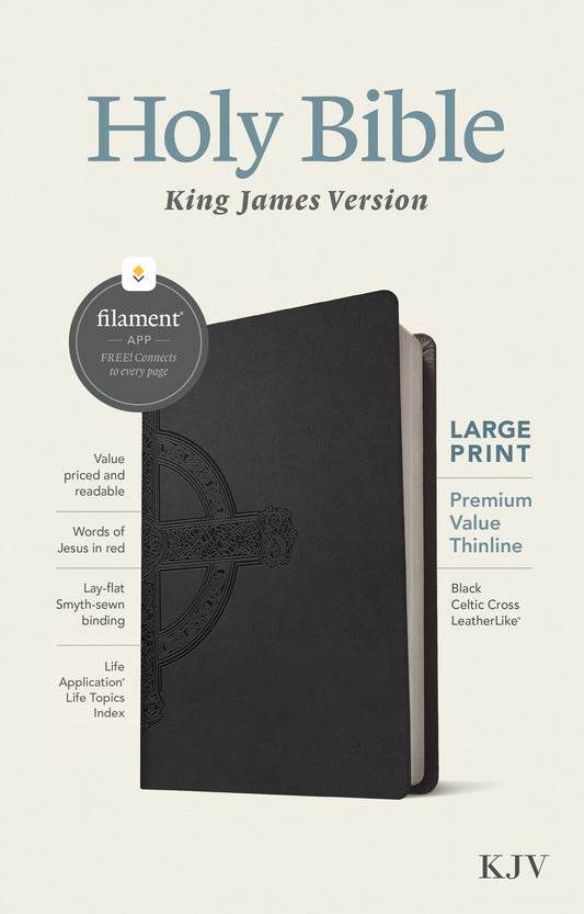 KJV Large Print Premium Value Thinline Bible  Filament Enabled Edition-Black Celtic Cross LeatherLike