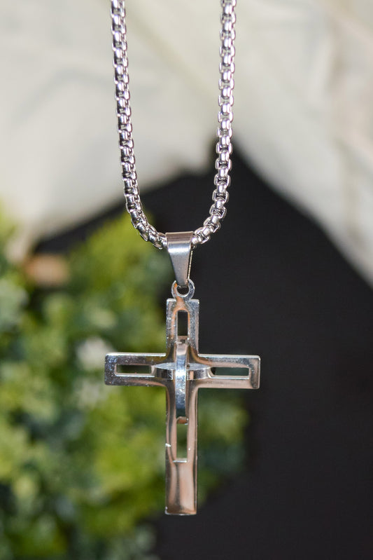 Necklace-Cross-Silver (24")