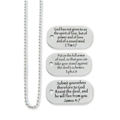 Pendant-3 Dog Tag Chain Set (Eph 6:11  James 5:7  2 Timothy 1:7) (#9505)