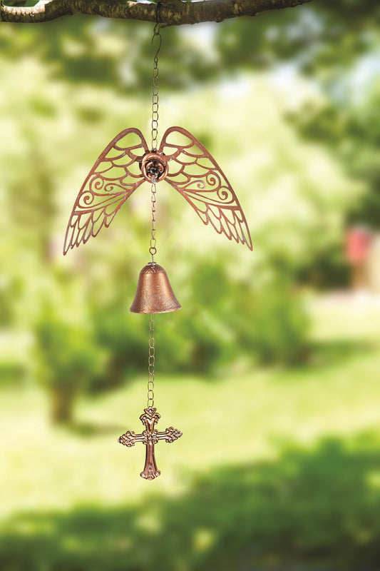 Wind Chime-Wings Of An Angel w/Wings  Bell & Cross-Gold (30")