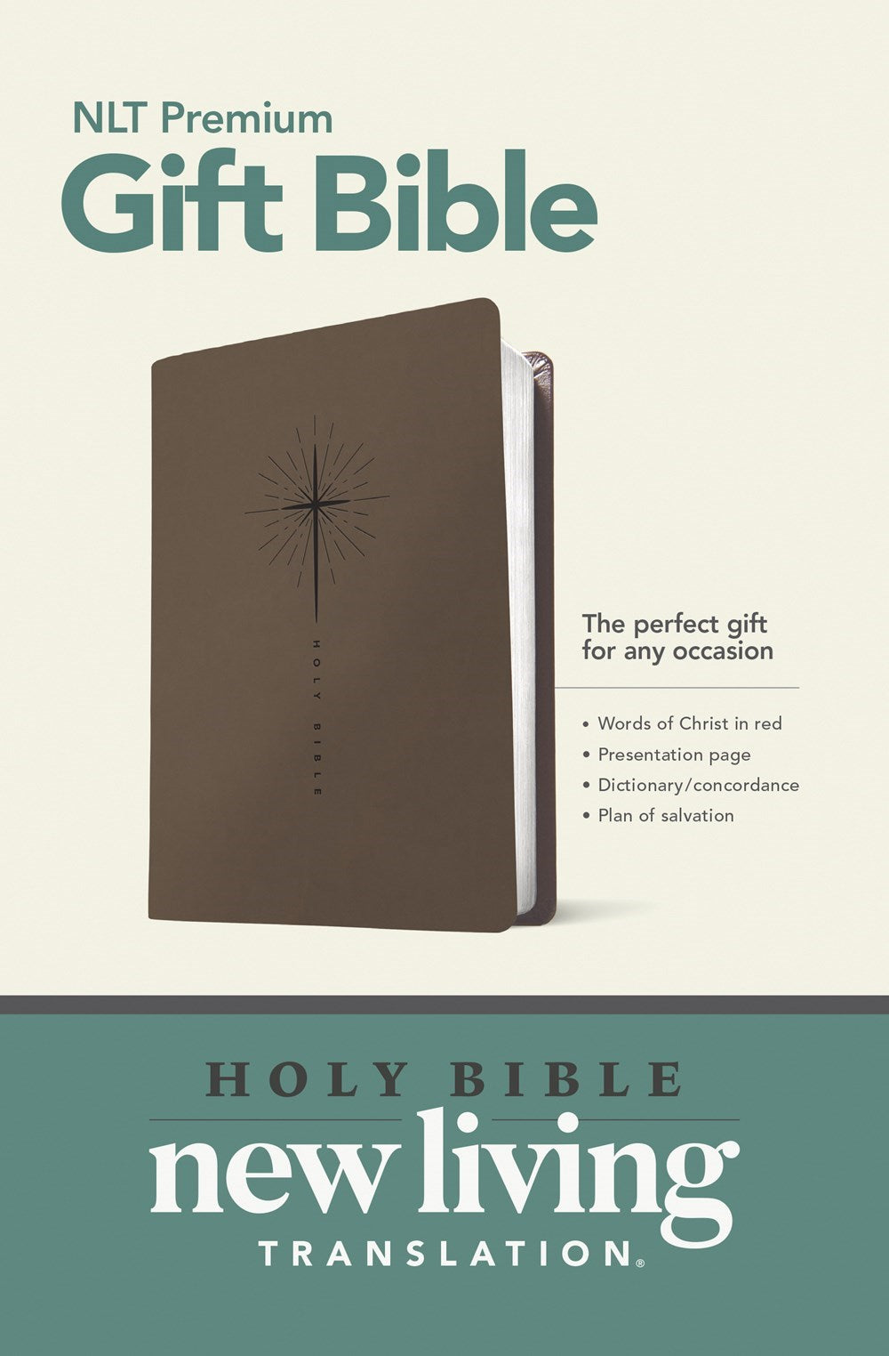 NLT Premium Gift Bible-Star Cross Taupe LeatherLike