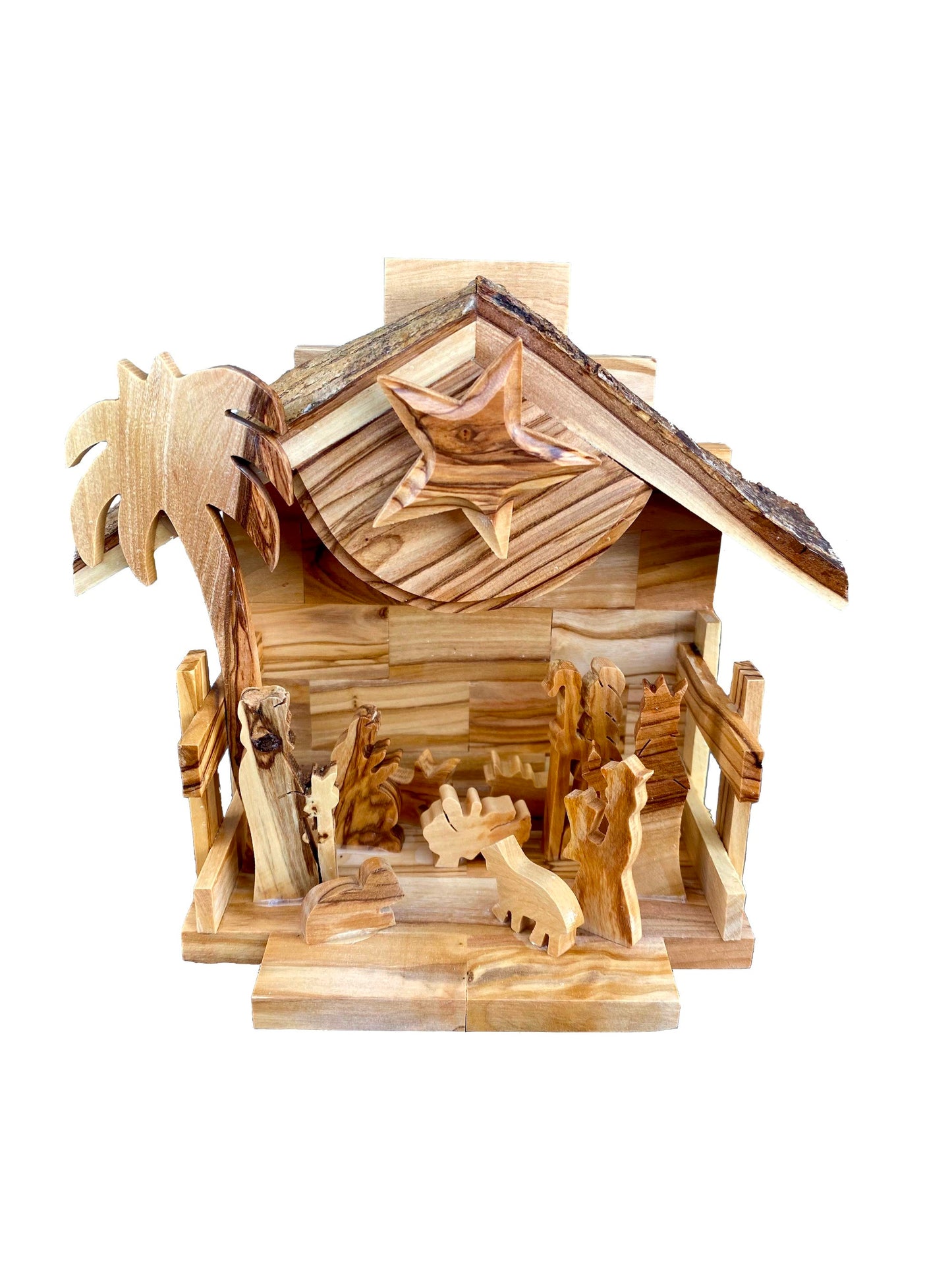 Figurine-Olive Wood-Musical Nativity/Silent Night (5" x 6" x 3.5")