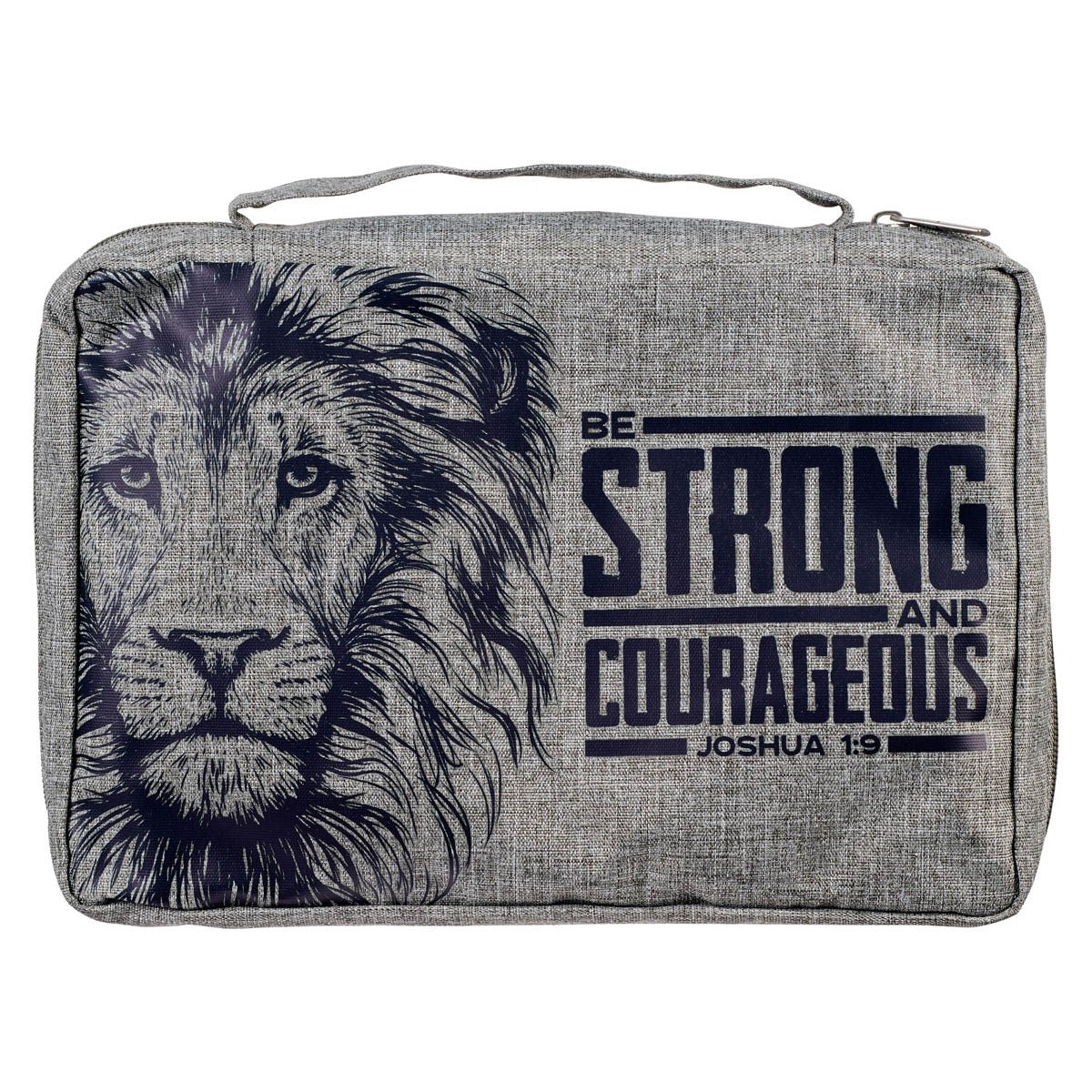 Bible Cover-Value-Strong & Courageous Joshua 1:9-Gray-LRG