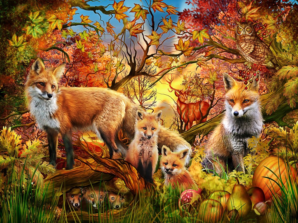 Jigsaw Puzzle-Autumn Foxes (550 Pieces)