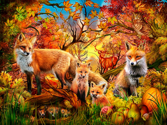 Jigsaw Puzzle-Autumn Foxes (550 Pieces)