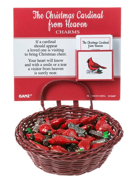 Christmas Cardinal From Heaven Charms In Basket (Set Of 24)
