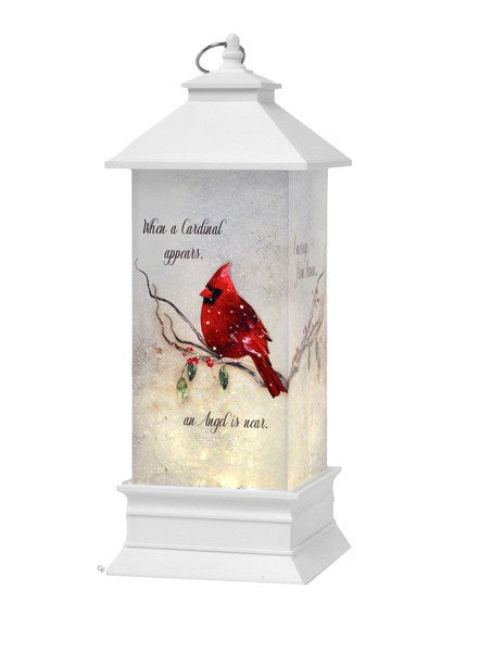 Lantern-Bereavement Shimmer Cardinal/Angel Is Near (4" x 4" x 10 1/2")