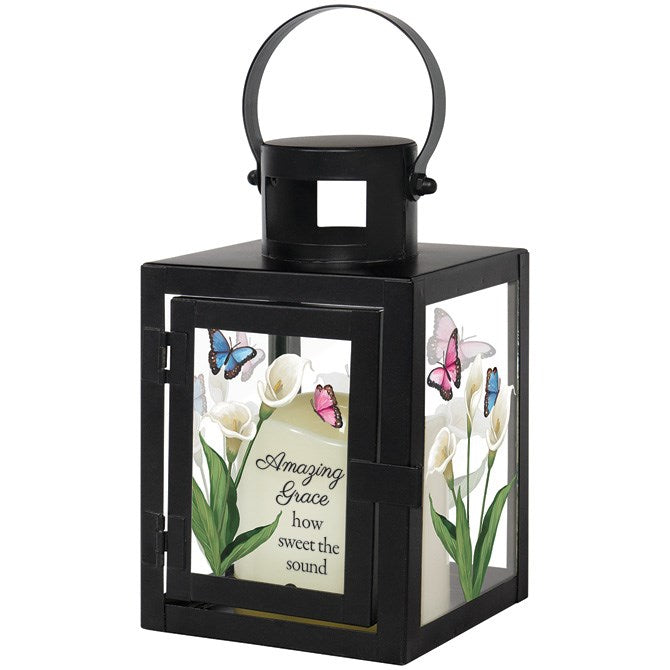 Lantern w/LED Candle & Timer-Amazing Grace (9.5" x 4" x 4")