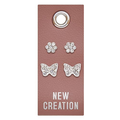 Earrings-New Creation/2 Sets Of Studs On Leather Tag