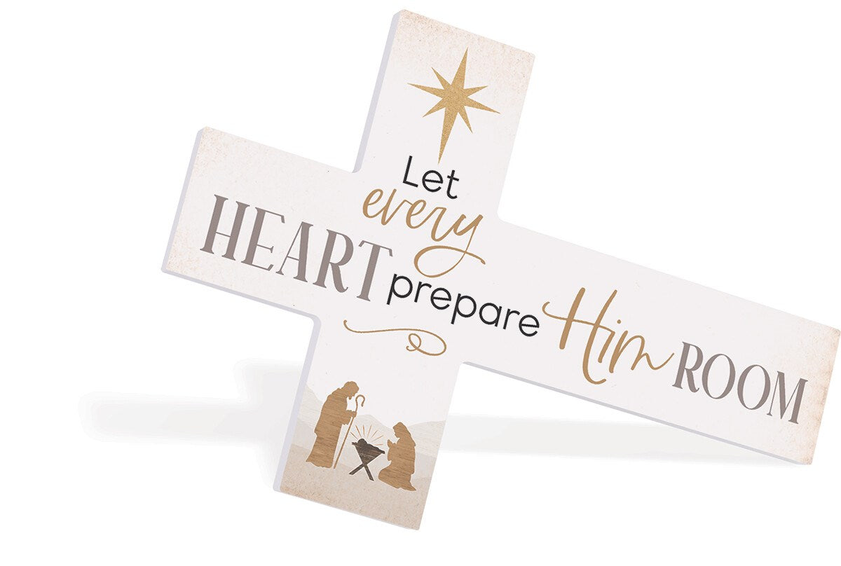 Horizontal Cross-Let Every Heart Prepare Him Room (12 x 8.5)