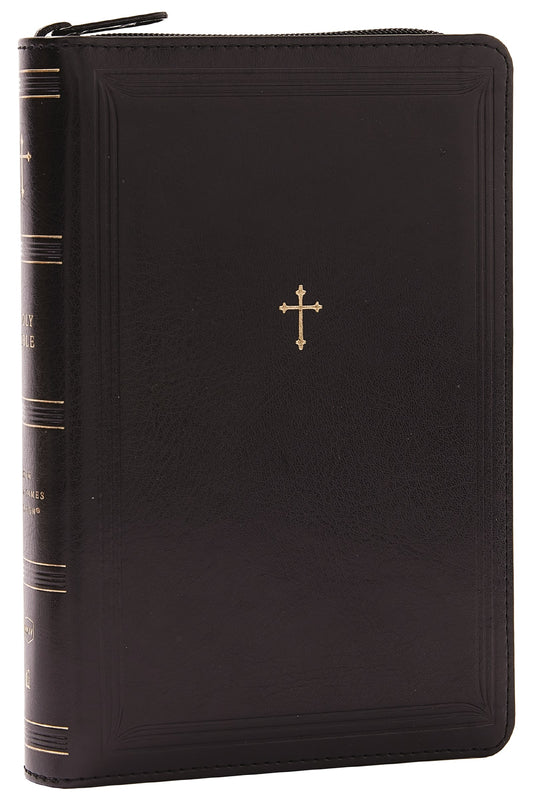 NKJV Compact Paragraph-Style Reference Bible (Comfort Print)-Black Leathersoft With Zipper