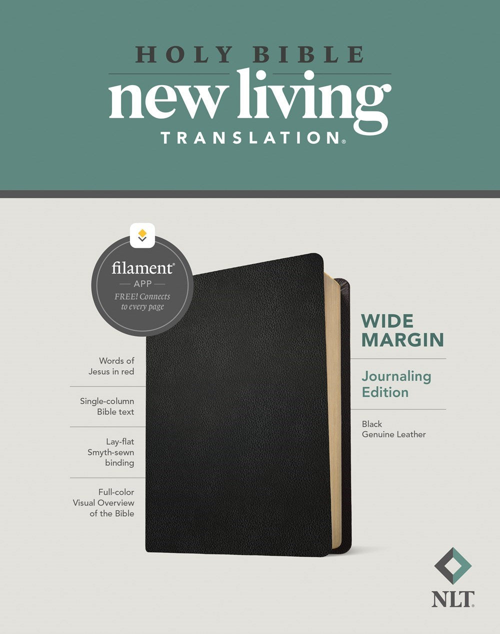 NLT Wide Margin Bible  Filament Enabled Edition-Black Genuine Leather